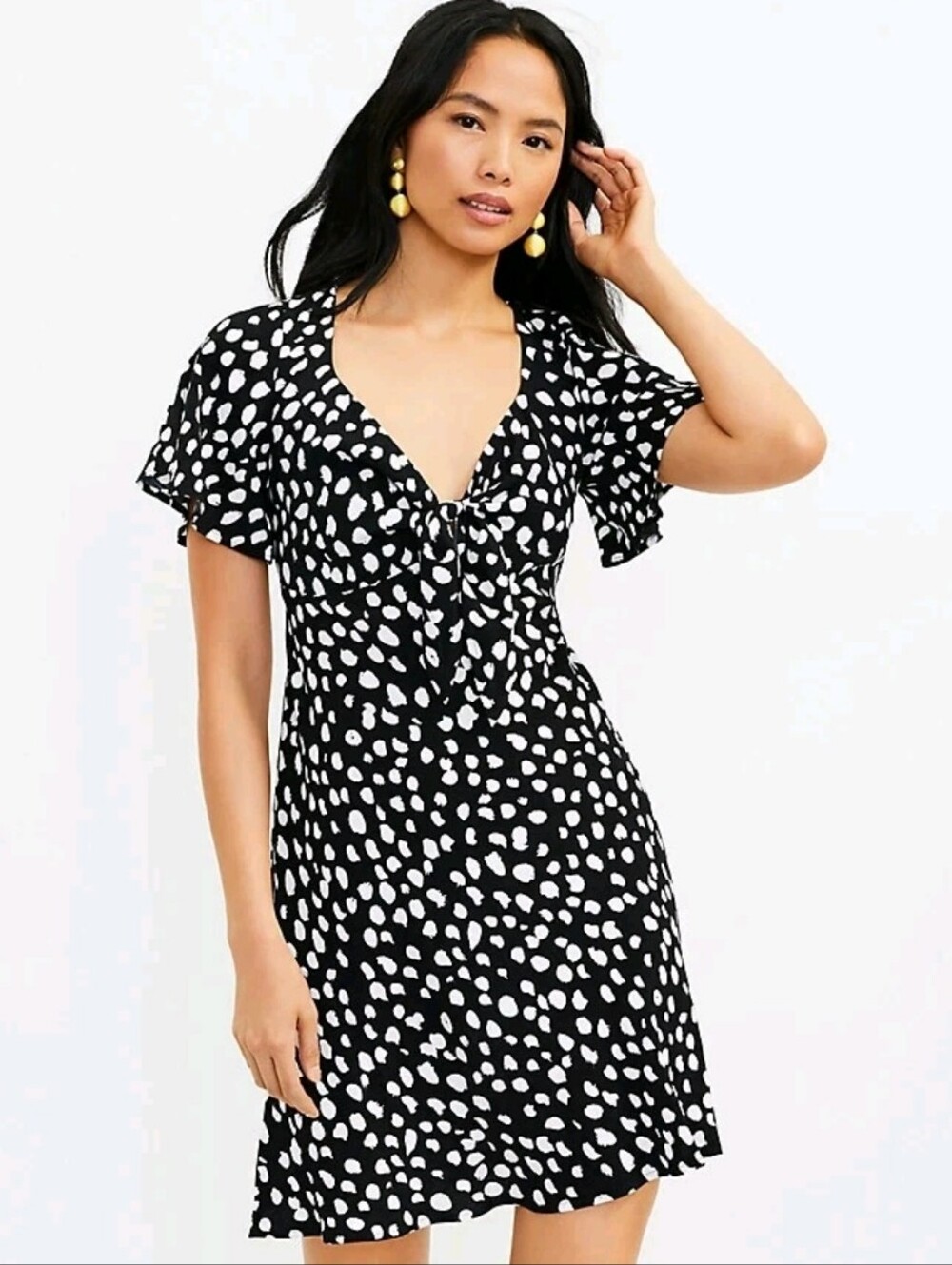 NWT Loft Dotted Tie Front Flare Dress Size: Small